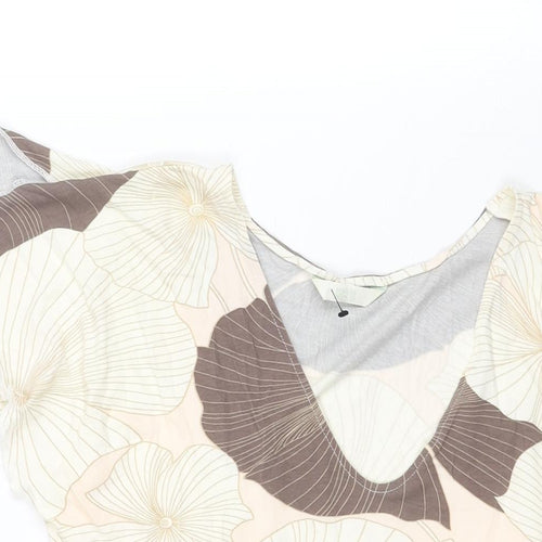 Marks and Spencer Womens Ivory Geometric Viscose Basic Blouse Size 16 V-Neck - Tie Detail