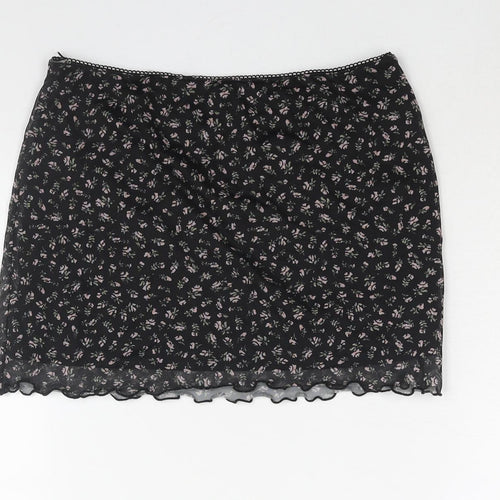 Divided by H&M Womens Black Floral Polyester Mini Skirt Size S