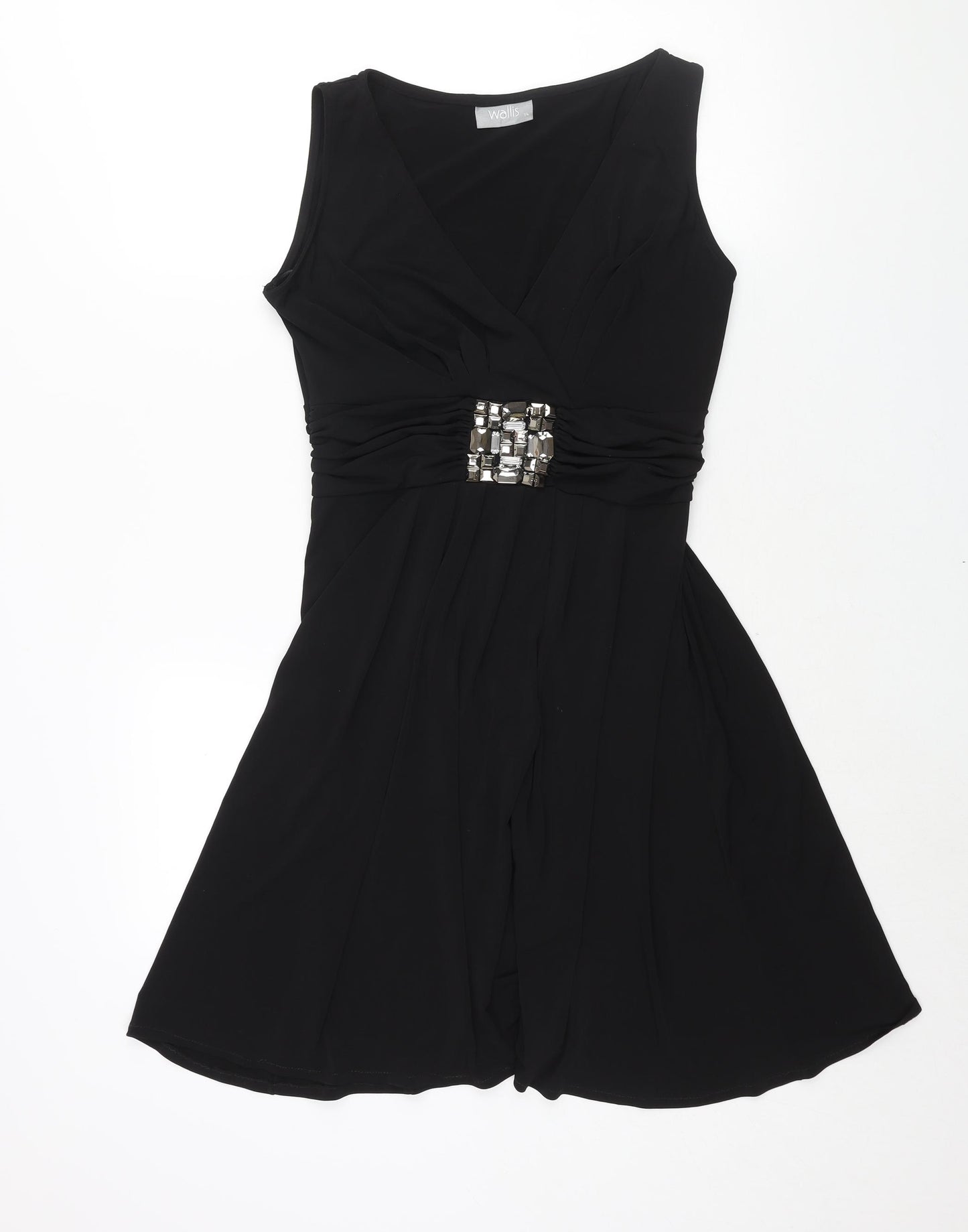 Wallis Womens Black Polyester Fit & Flare Size 14 V-Neck Pullover - Rhinestone Detail