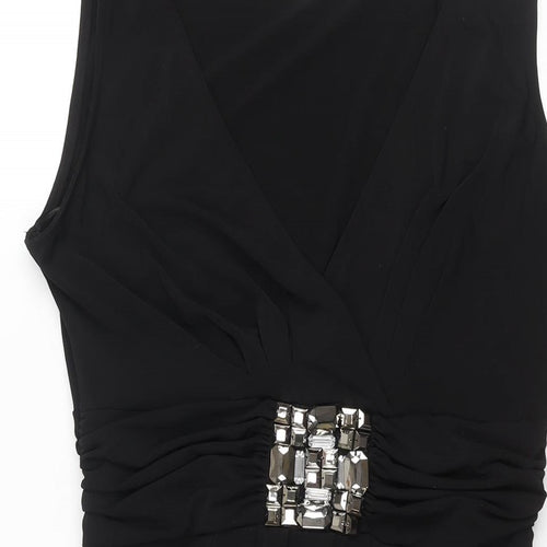 Wallis Womens Black Polyester Fit & Flare Size 14 V-Neck Pullover - Rhinestone Detail