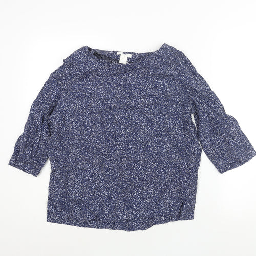 H&M Womens Blue Geometric Viscose Basic Blouse Size 8 Boat Neck