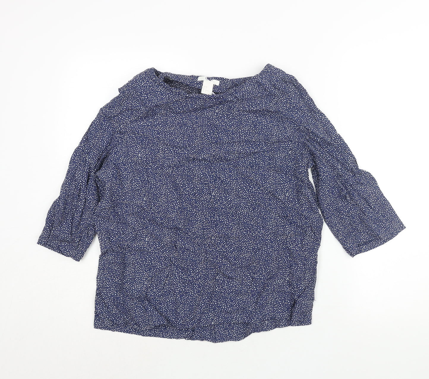 H&M Womens Blue Geometric Viscose Basic Blouse Size 8 Boat Neck