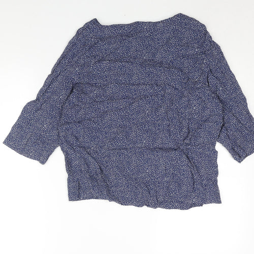 H&M Womens Blue Geometric Viscose Basic Blouse Size 8 Boat Neck