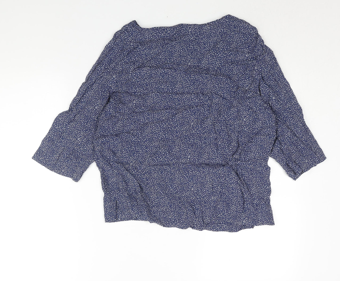 H&M Womens Blue Geometric Viscose Basic Blouse Size 8 Boat Neck