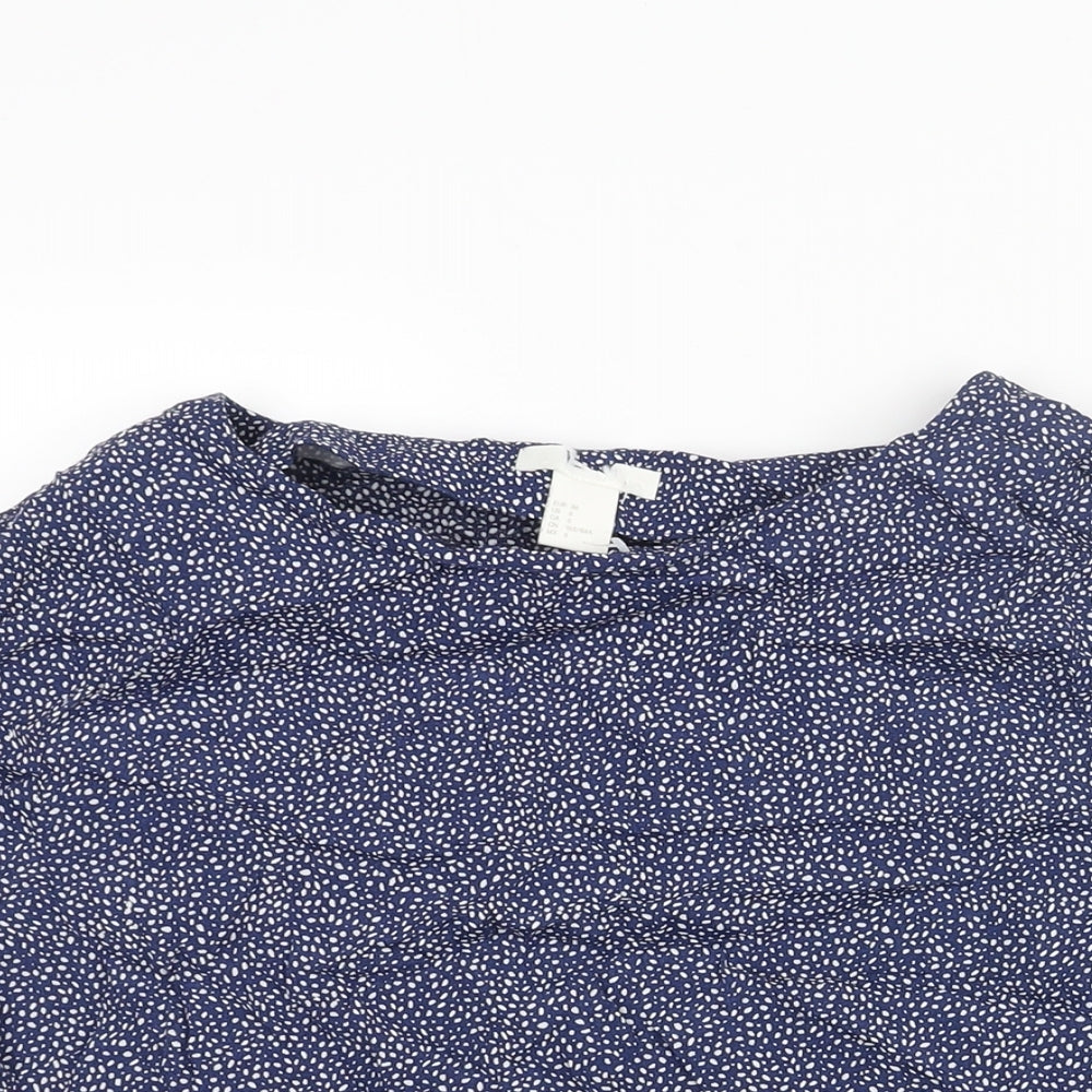 H&M Womens Blue Geometric Viscose Basic Blouse Size 8 Boat Neck