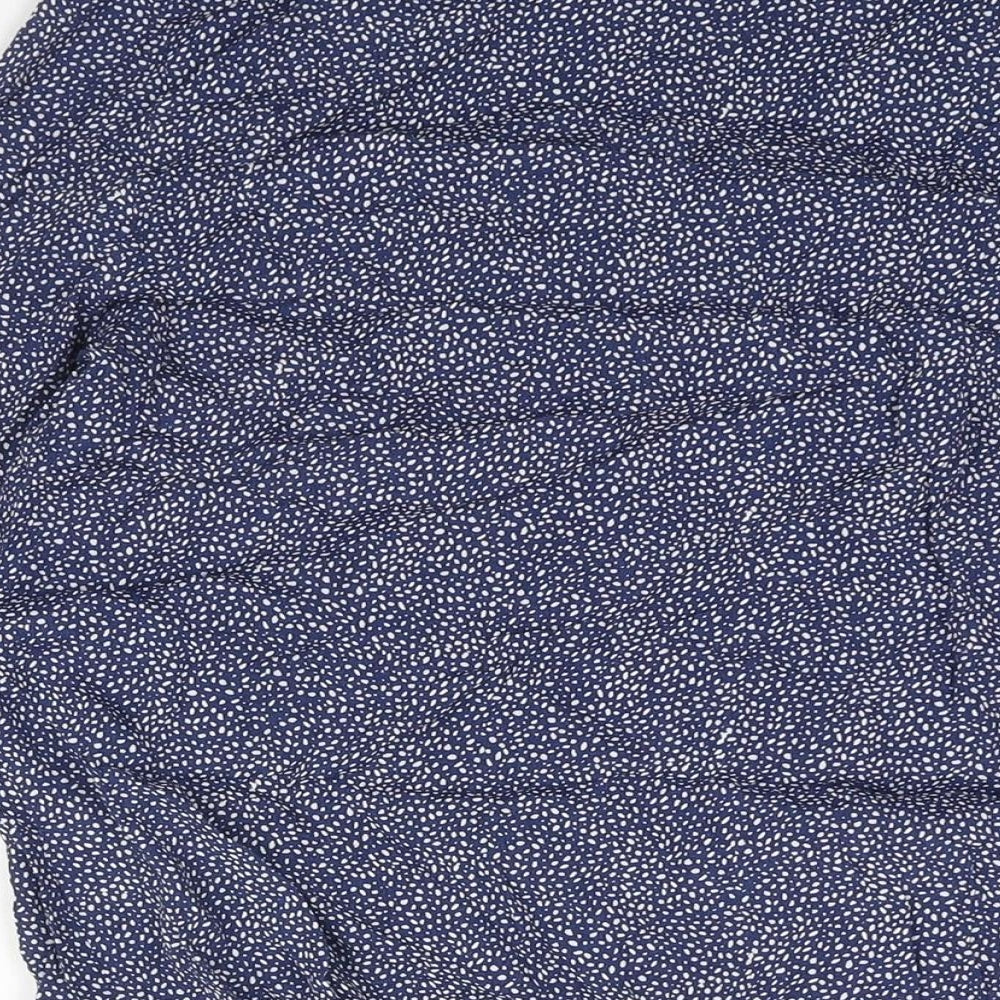 H&M Womens Blue Geometric Viscose Basic Blouse Size 8 Boat Neck