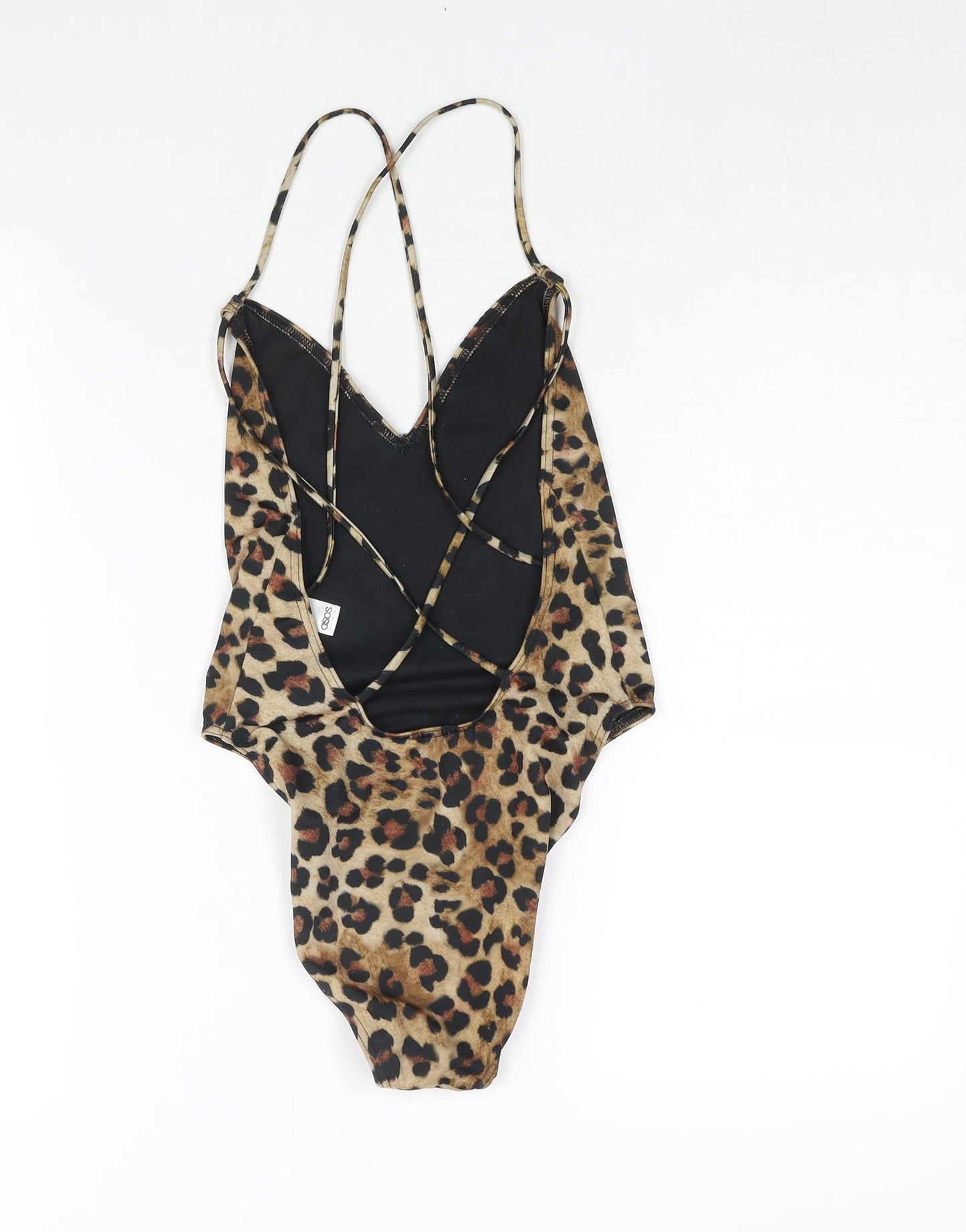 ASOS Womens Beige Animal Print Polyamide One Piece Size 10 - Leopard Print Crossover Back