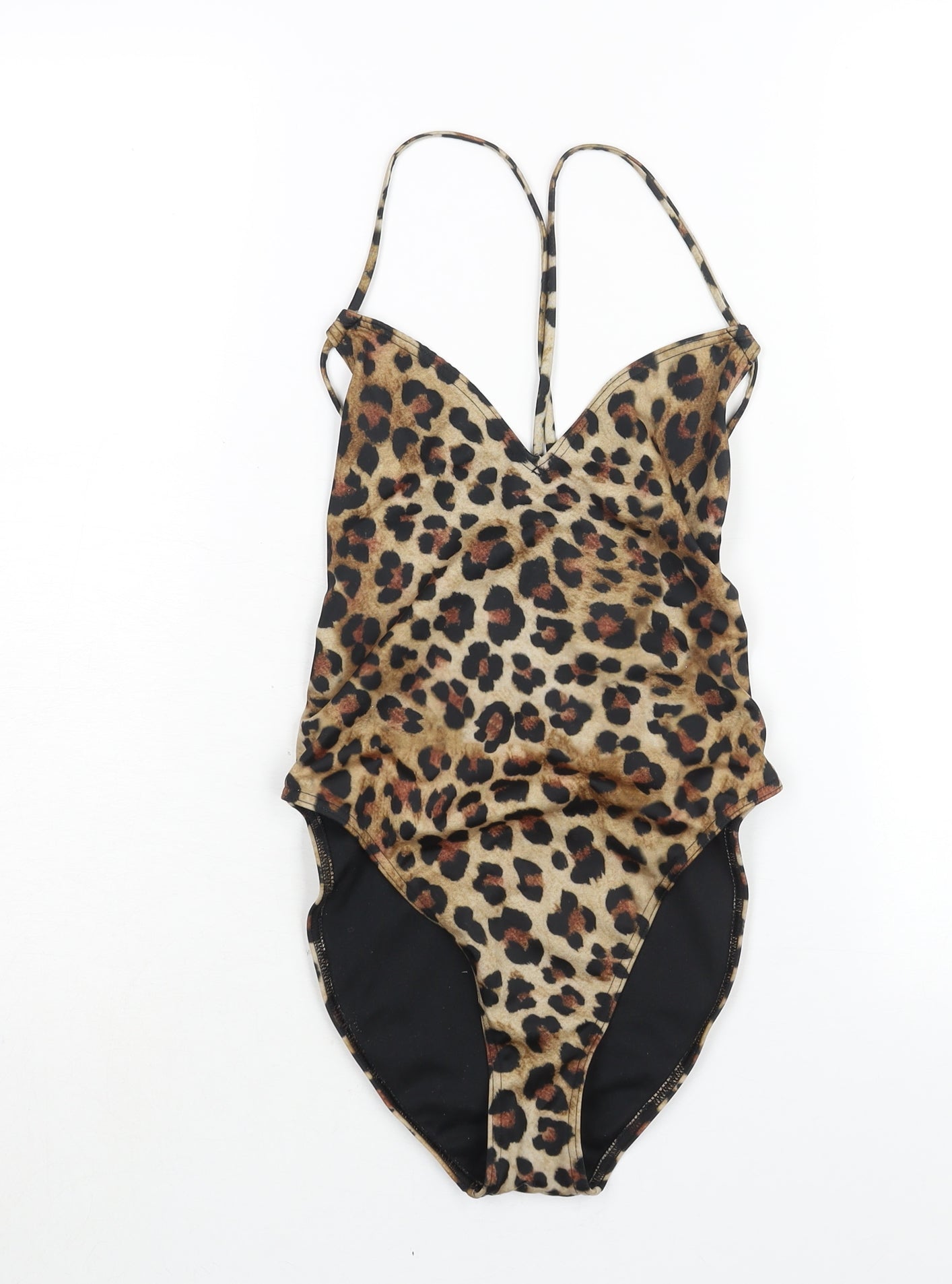 ASOS Womens Beige Animal Print Polyamide One Piece Size 10 - Leopard Print Crossover Back