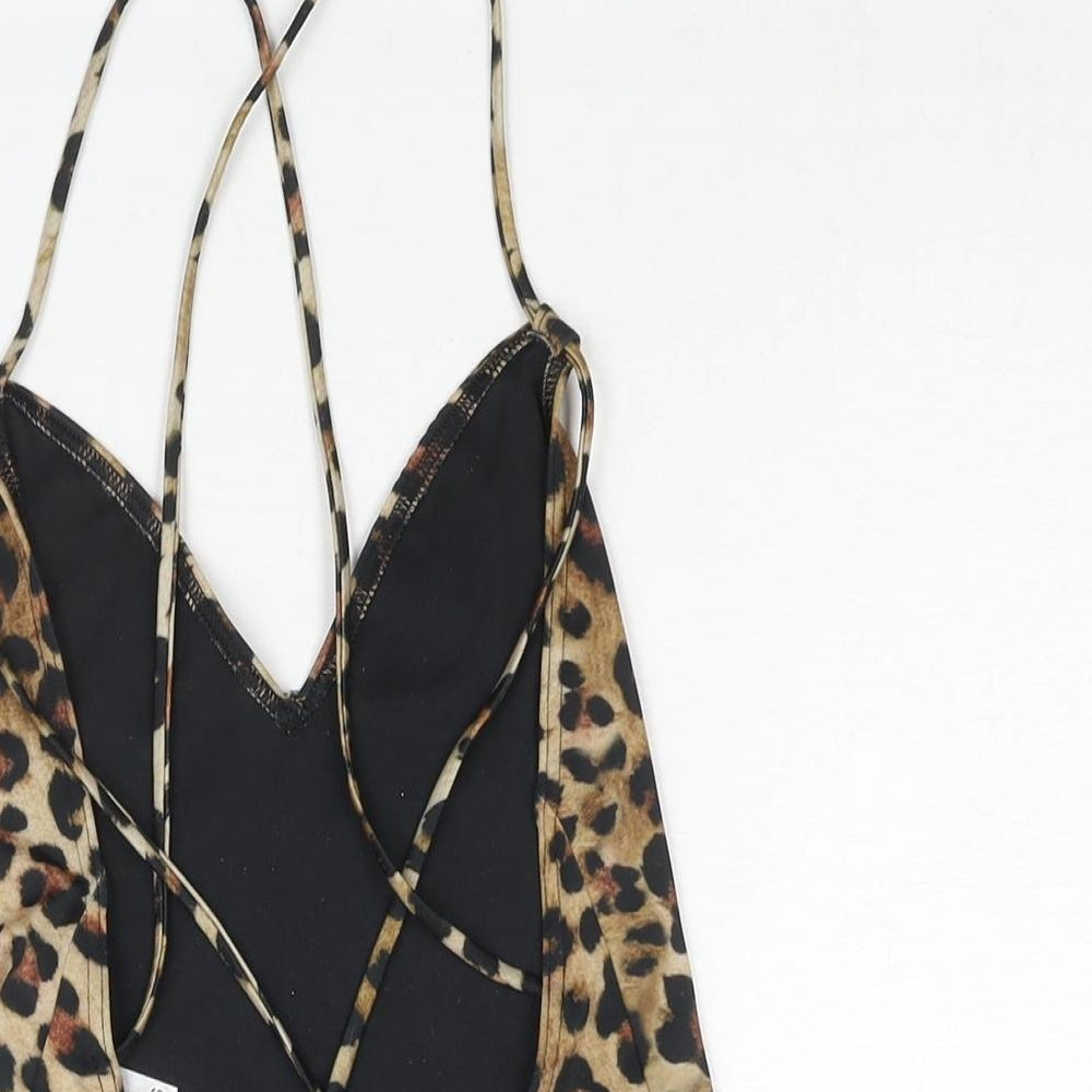 ASOS Womens Beige Animal Print Polyamide One Piece Size 10 - Leopard Print Crossover Back