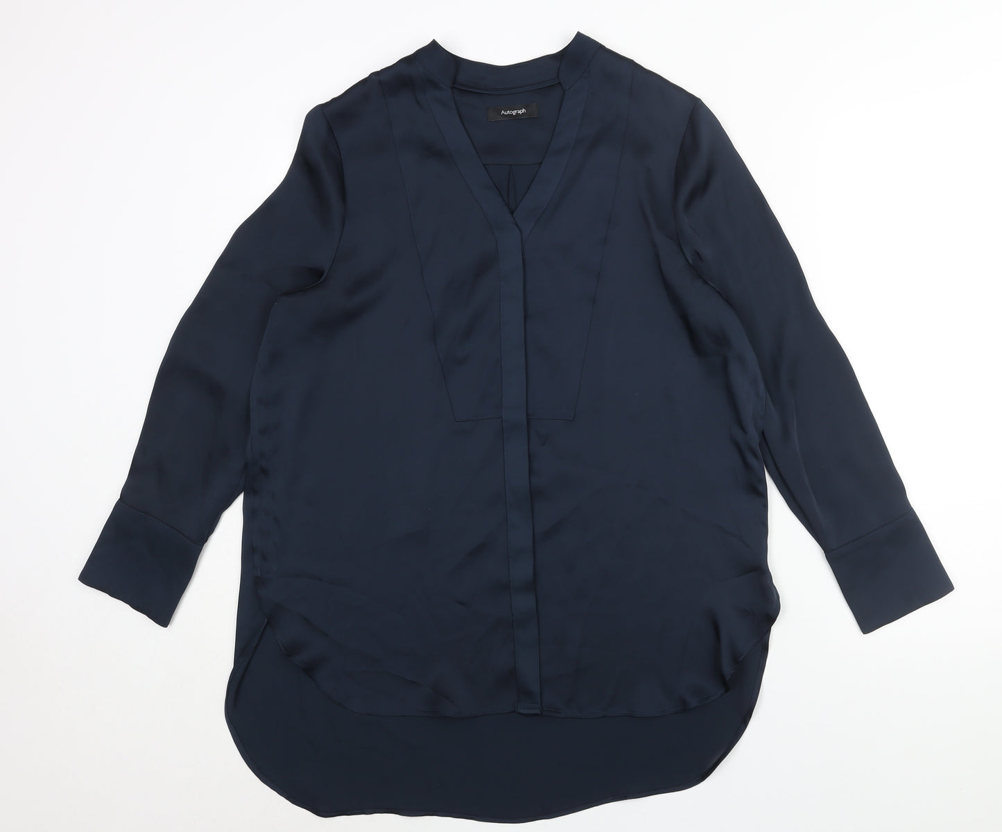 Autograph Womens Blue Polyester Tunic Button-Up Size 12 V-Neck