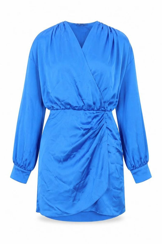Front view of Zara women’s blue polyester shift, size M, v-neck zip