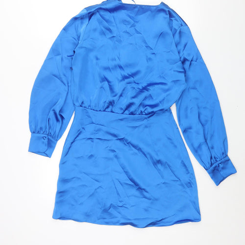 Zara Womens Blue Polyester Shift Size M V-Neck Zip
