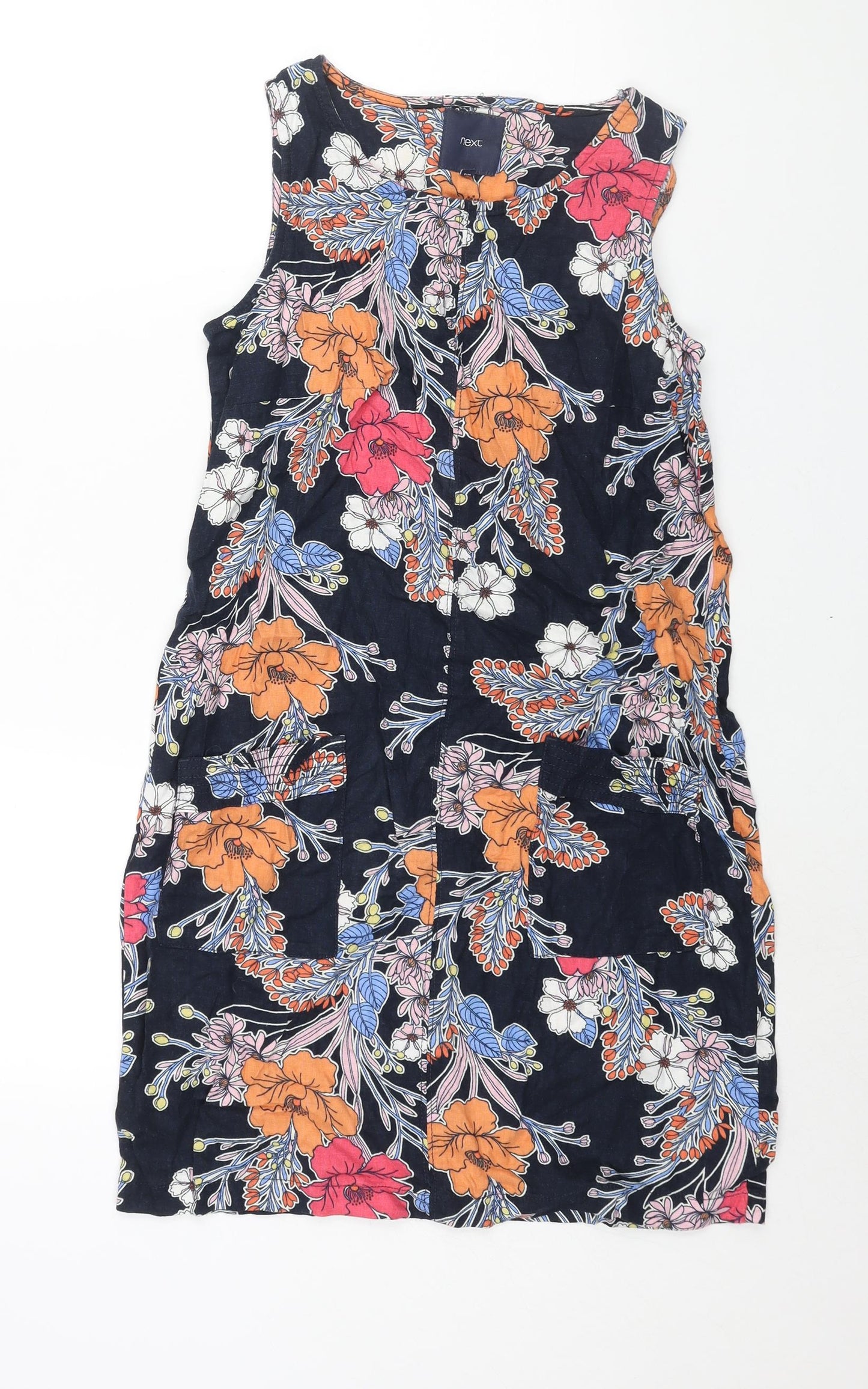 NEXT Womens Multicoloured Floral Linen Shift Size 10 V-Neck Pullover
