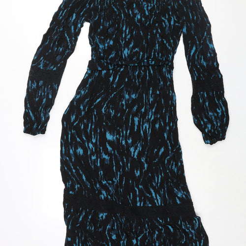 Monsoon Womens Black Geometric Viscose Shift Size 8 Mock Neck Button - Lace Detail