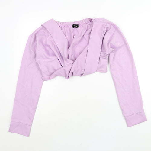 PRETTYLITTLETHING Womens Purple Polyester Cropped Blouse Size 10 V-Neck - Twist Rouched