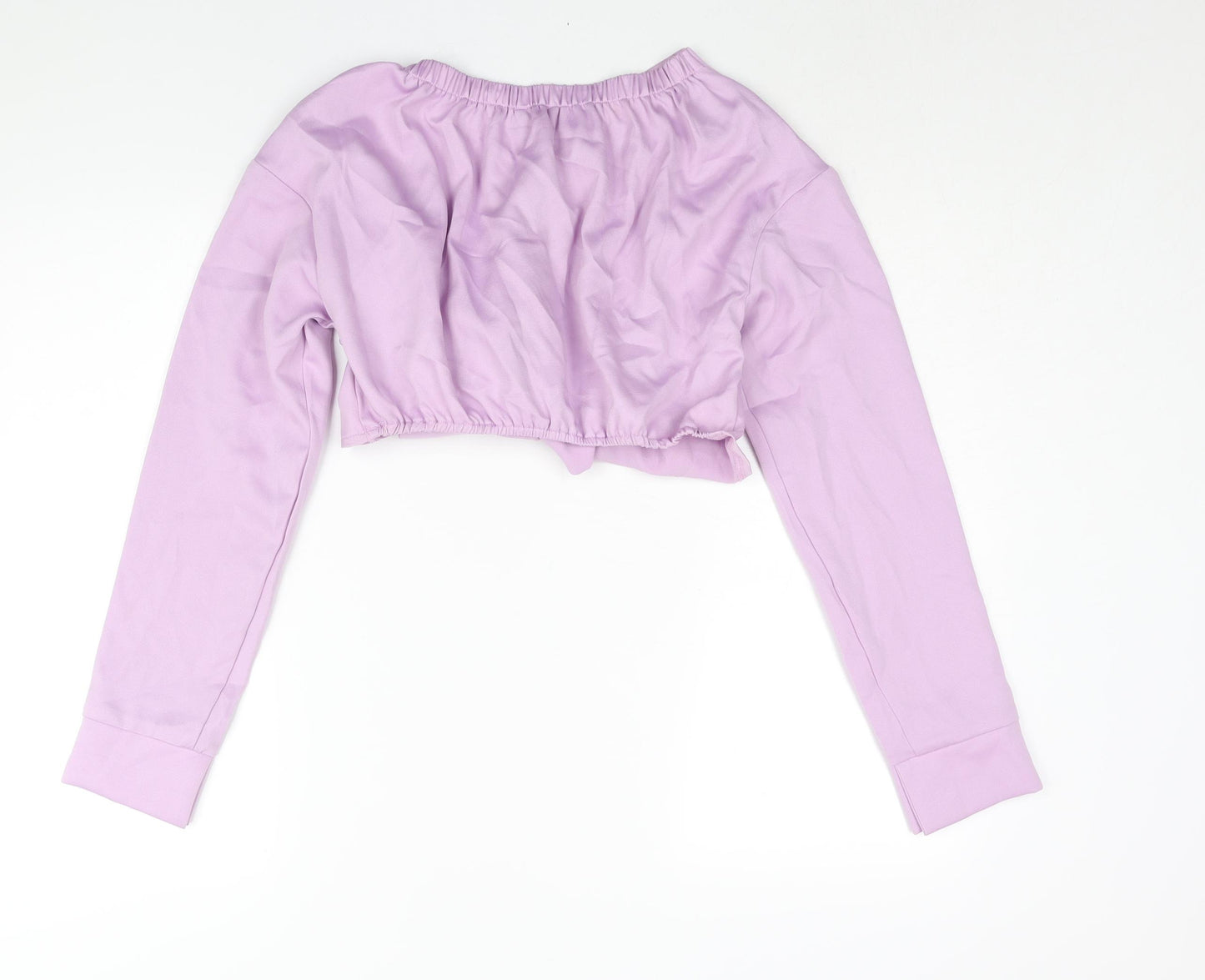 PRETTYLITTLETHING Womens Purple Polyester Cropped Blouse Size 10 V-Neck - Twist Rouched