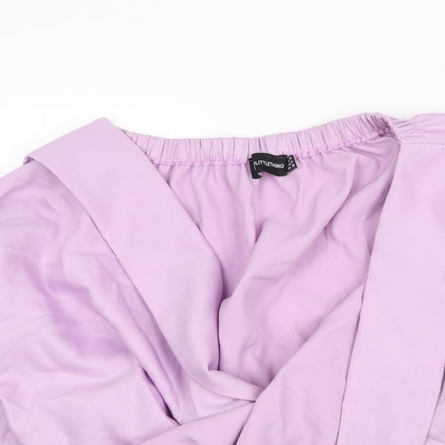 PRETTYLITTLETHING Womens Purple Polyester Cropped Blouse Size 10 V-Neck - Twist Rouched
