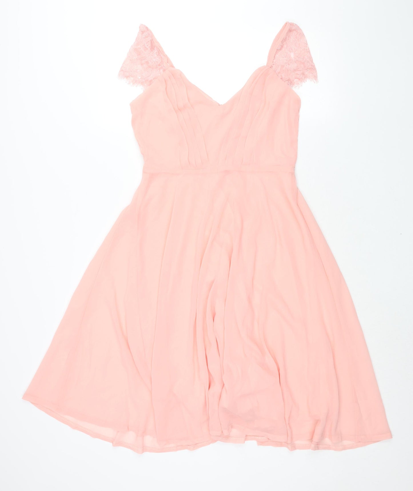 Boohoo Womens Pink Polyester Fit & Flare Size 12 V-Neck Zip - Lace Sleeve