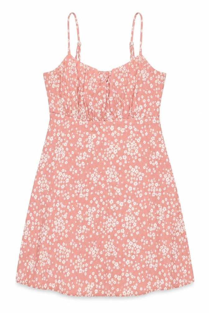 Front view of New Look women’s pink floral polyester a-line, size UK 12, square neck pullover