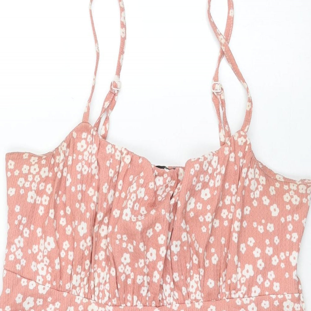 New Look Womens Pink Floral Polyester A-Line Size 12 Square Neck Pullover