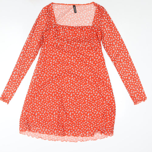 Divided by H&M Womens Red Floral Polyester Shift Size M Scoop Neck Pullover - Rouched
