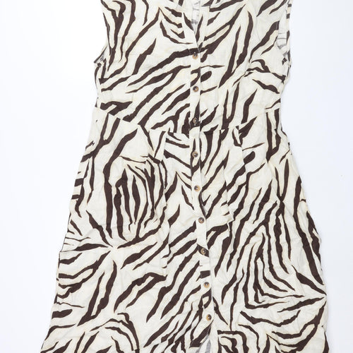BPC Selection Womens Beige Animal Print Linen Shift Size 20 V-Neck Zip - Tiger Print