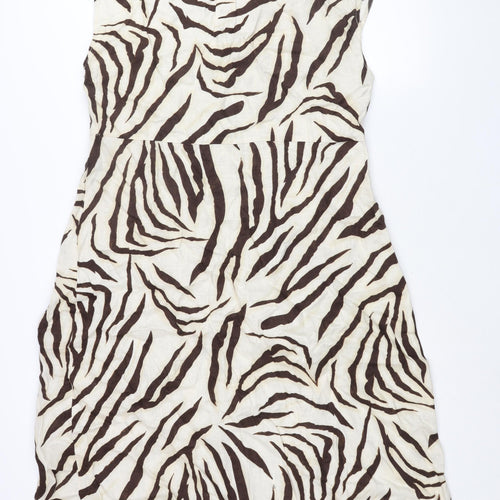 BPC Selection Womens Beige Animal Print Linen Shift Size 20 V-Neck Zip - Tiger Print