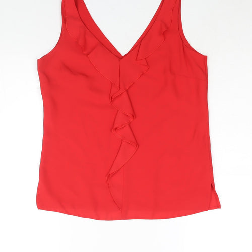 Wallis Womens Red Polyester Camisole Blouse Size 8 V-Neck - Waterfall Frill