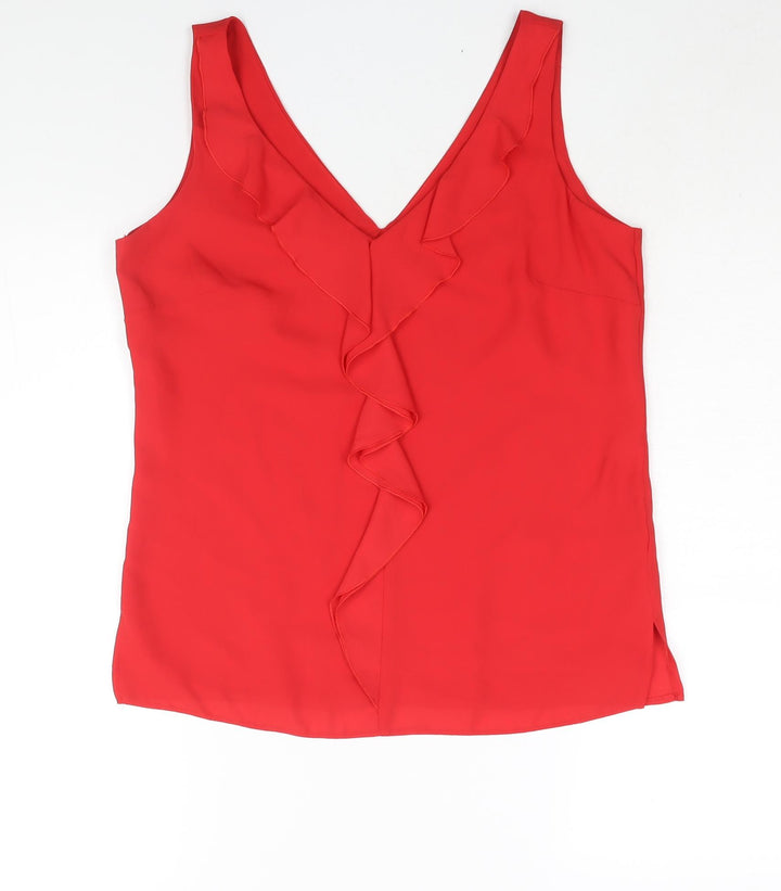 Wallis Womens Red Polyester Camisole Blouse Size 8 V-Neck - Waterfall Frill