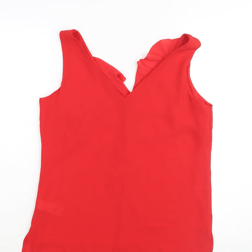 Wallis Womens Red Polyester Camisole Blouse Size 8 V-Neck - Waterfall Frill