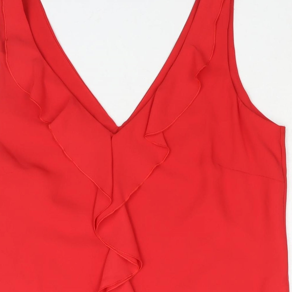 Wallis Womens Red Polyester Camisole Blouse Size 8 V-Neck - Waterfall Frill