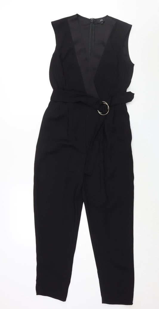 River Island Womens Black Polyester Jumpsuit One-Piece Size 10 L24 in Zip - Belted