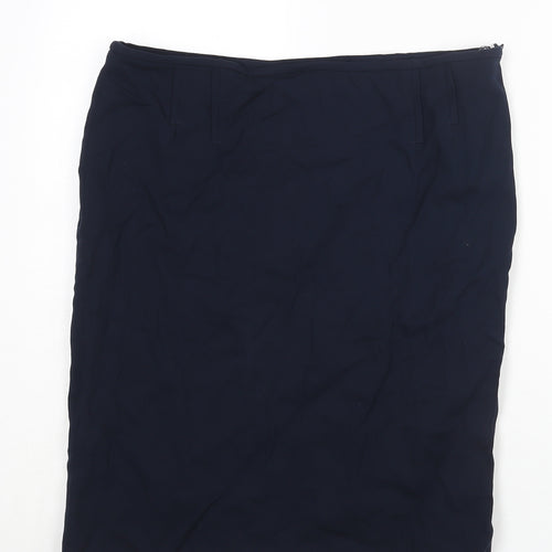 ESCADA Womens Blue Wool Straight & Pencil Skirt Size 14 Zip - Pleat Detail