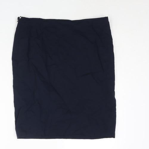 ESCADA Womens Blue Wool Straight & Pencil Skirt Size 14 Zip - Pleat Detail