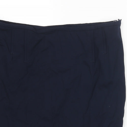 ESCADA Womens Blue Wool Straight & Pencil Skirt Size 14 Zip - Pleat Detail