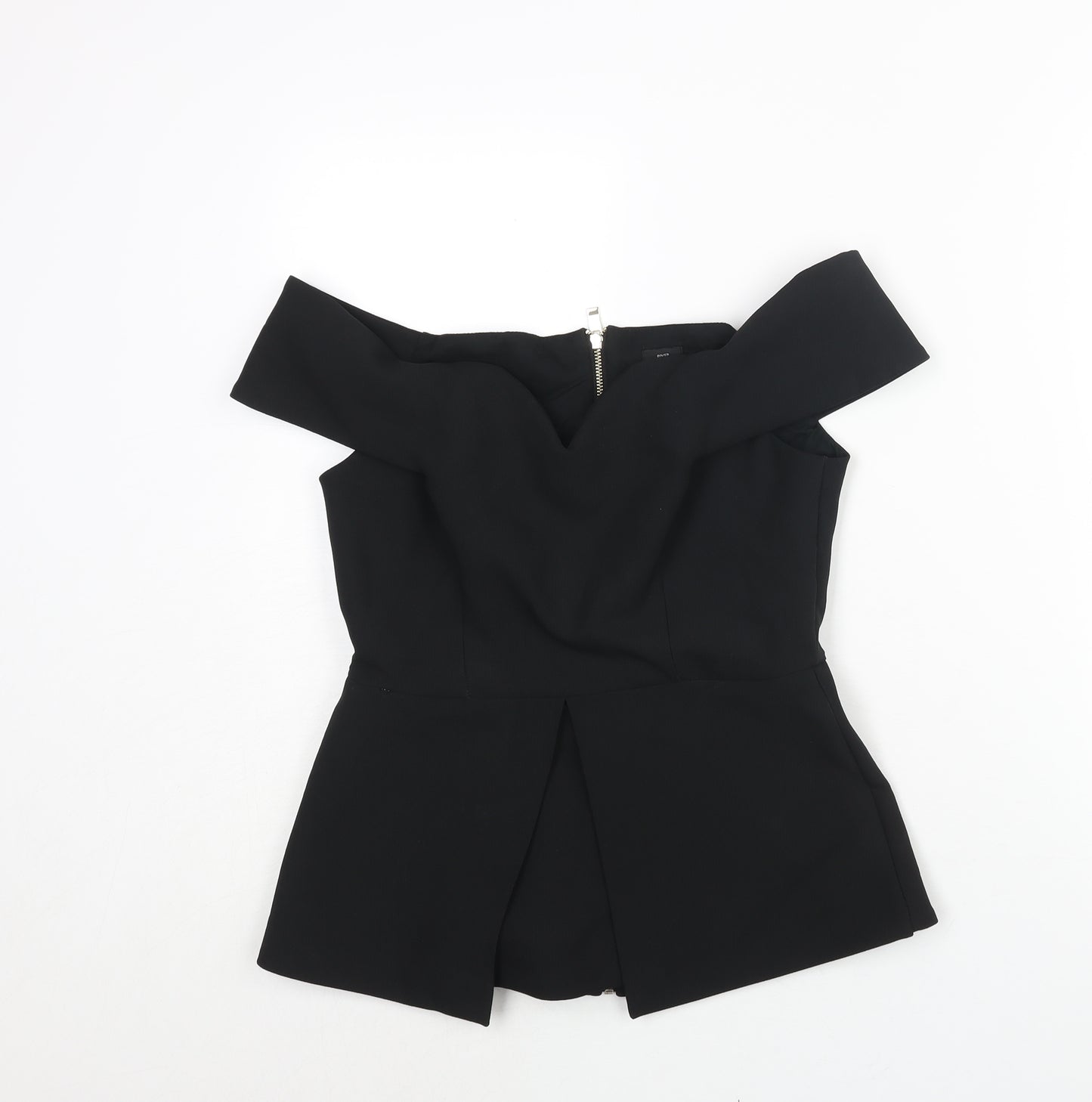 River Island Womens Black Polyester Camisole Blouse Size 10 Off the Shoulder - Peplum Vented
