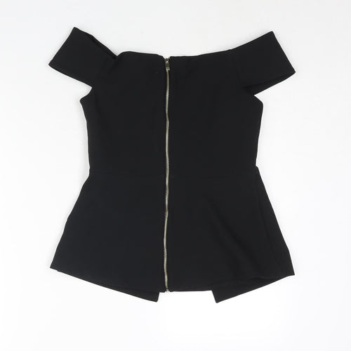River Island Womens Black Polyester Camisole Blouse Size 10 Off the Shoulder - Peplum Vented