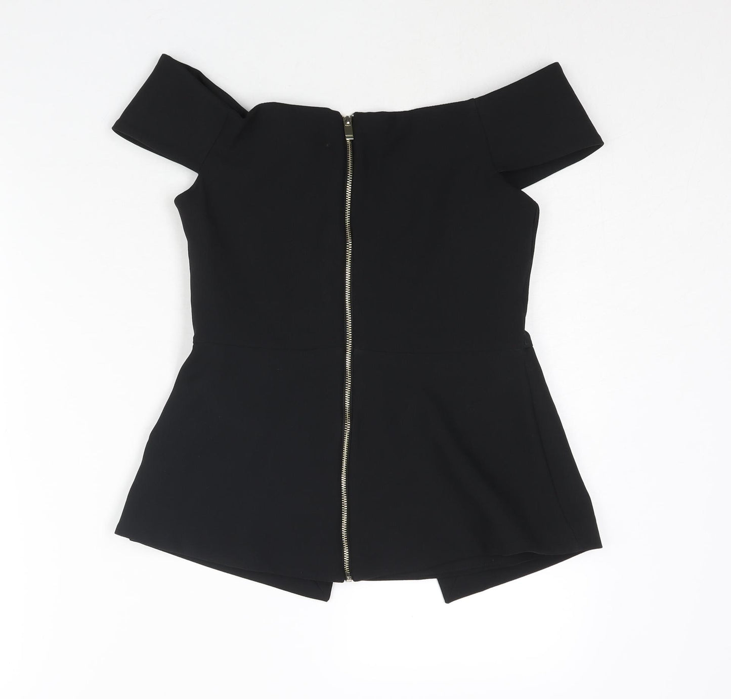 River Island Womens Black Polyester Camisole Blouse Size 10 Off the Shoulder - Peplum Vented