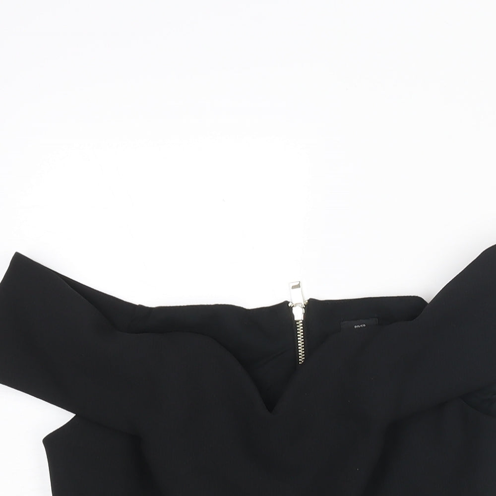 River Island Womens Black Polyester Camisole Blouse Size 10 Off the Shoulder - Peplum Vented