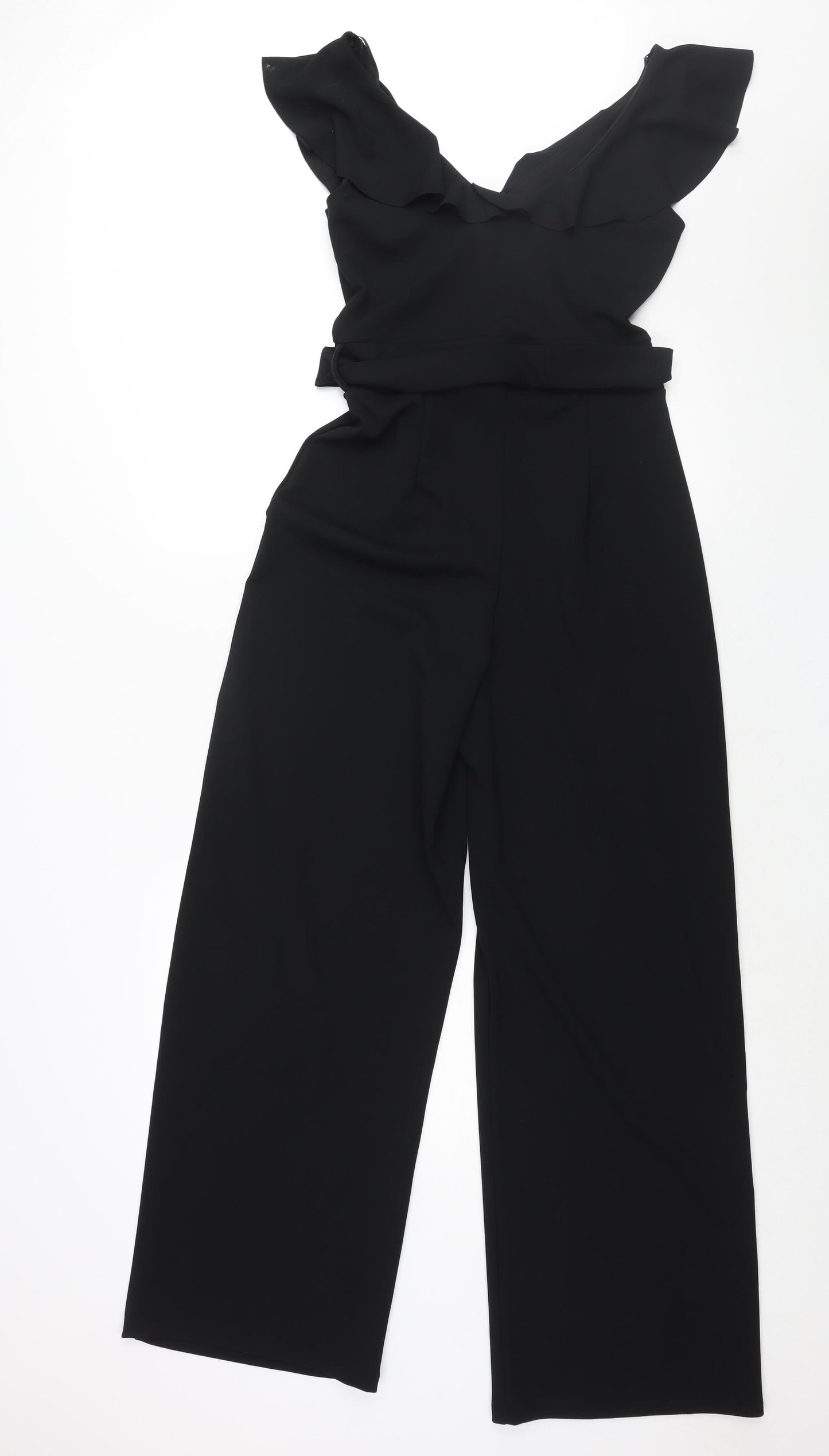 Quiz Womens Black Polyester Jumpsuit One-Piece Size 10 L32 in Pullover - Belted Frill