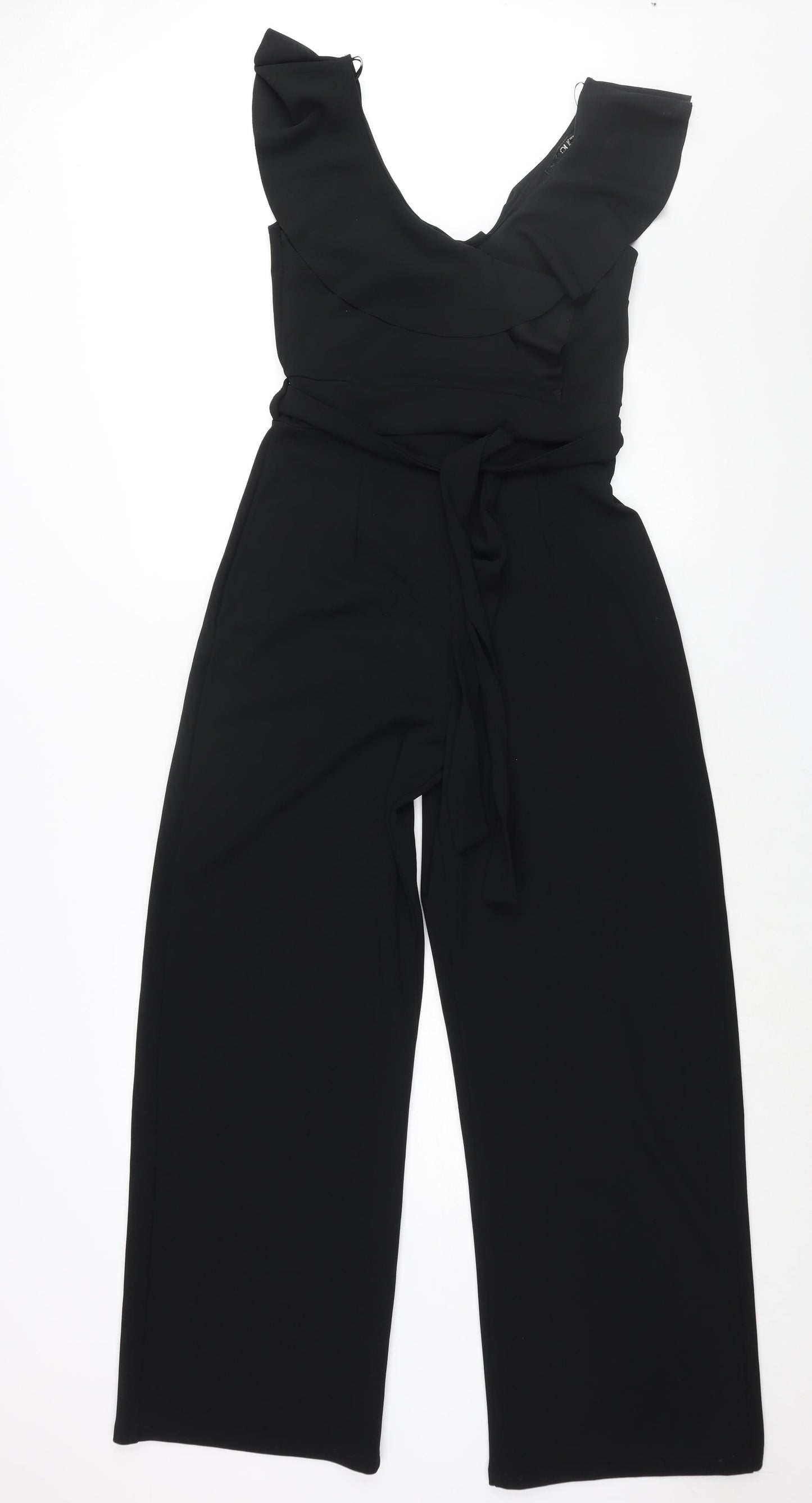 Quiz Womens Black Polyester Jumpsuit One-Piece Size 10 L32 in Pullover - Belted Frill