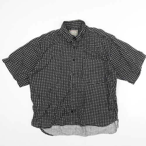 Cut & Dry Mens Black Geometric Cotton Button-Up Size L Collared Button - Vintage