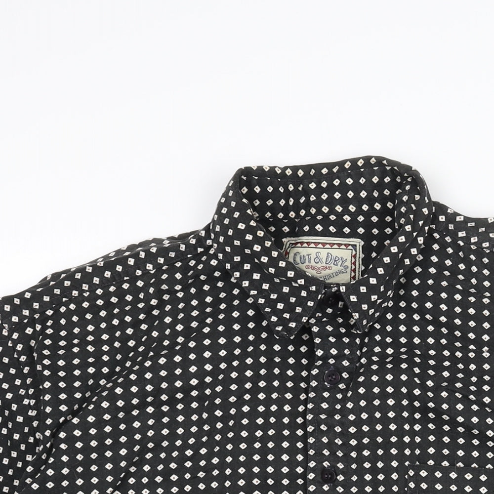 Cut & Dry Mens Black Geometric Cotton Button-Up Size L Collared Button - Vintage