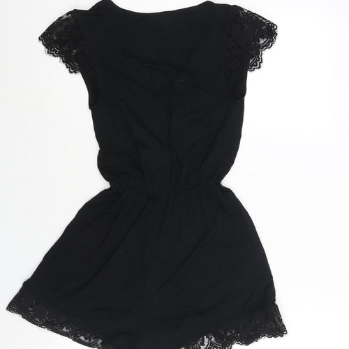 Topshop Womens Black Viscose Playsuit One-Piece Size 6 Pullover - Lace Trim