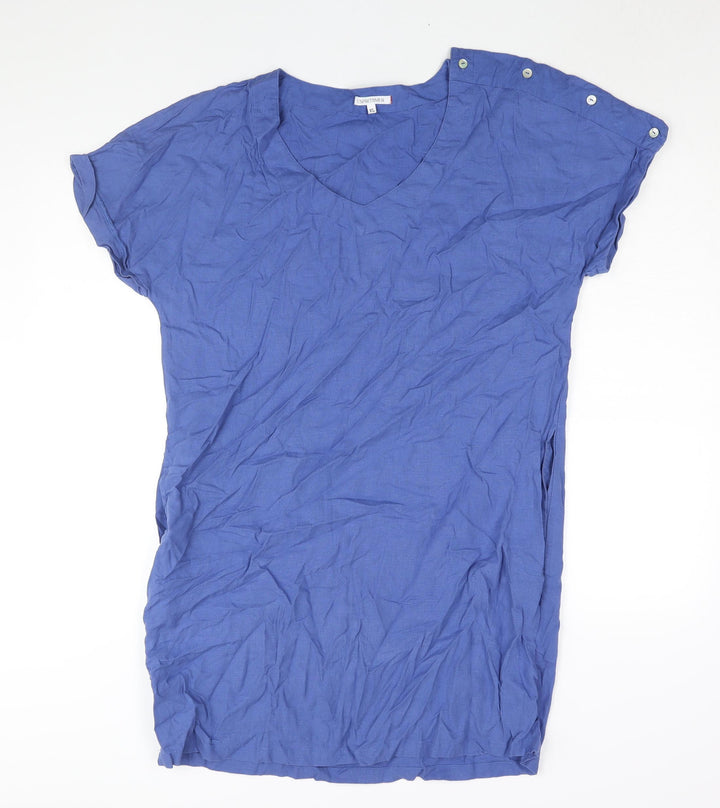 Esprit Womens Blue Linen Shift Size XL V-Neck Button