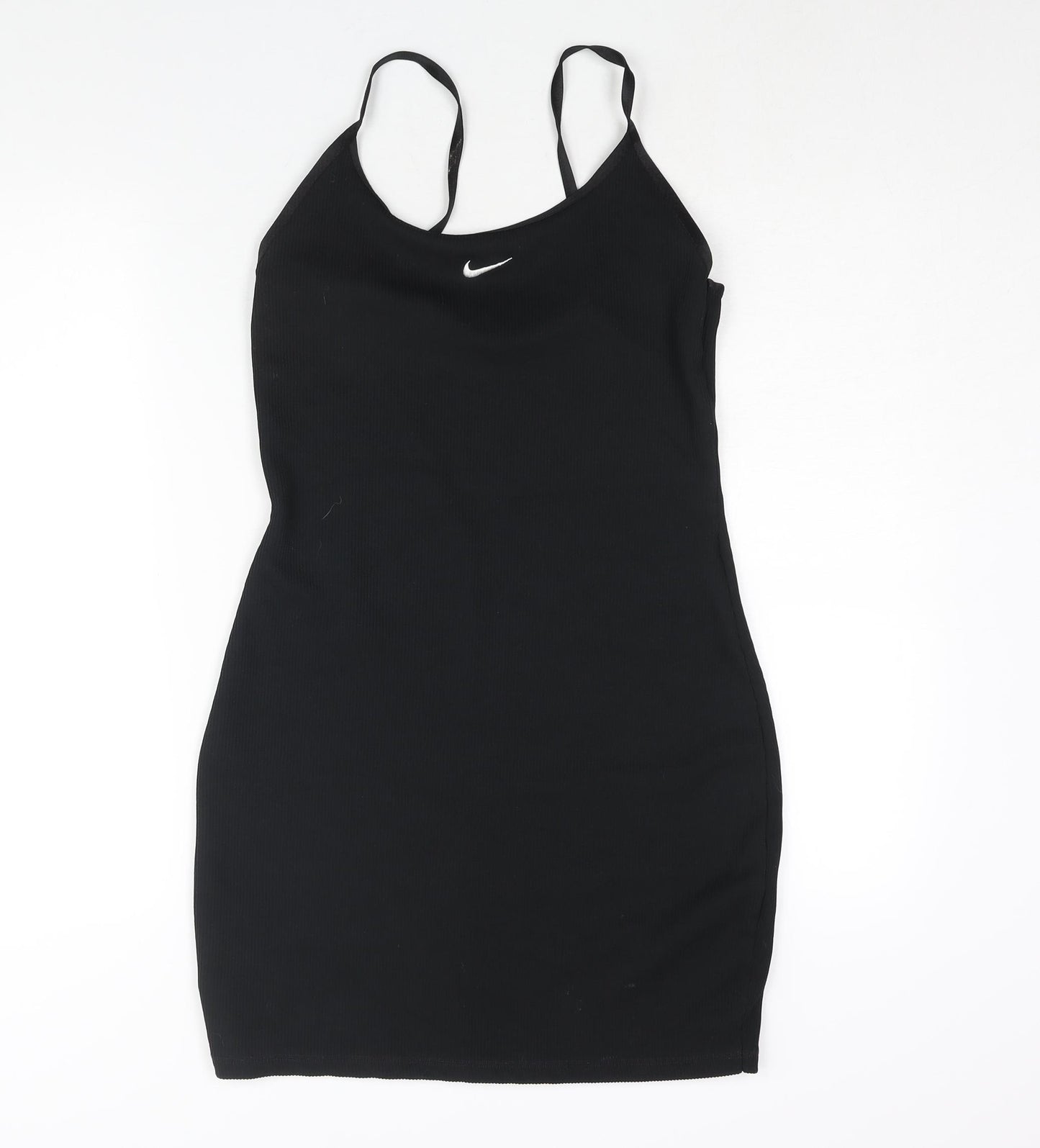 Nike Womens Black Polyamide Bodycon Size M Scoop Neck Pullover - Ribbed Embroidered Logo