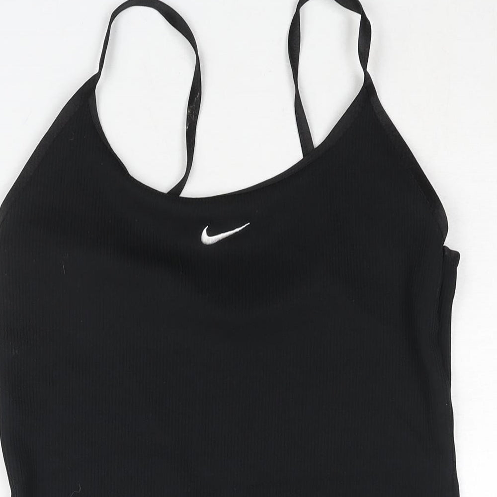 Nike Womens Black Polyamide Bodycon Size M Scoop Neck Pullover - Ribbed Embroidered Logo
