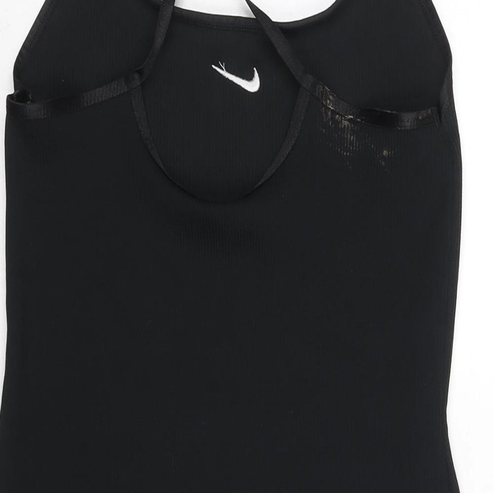 Nike Womens Black Polyamide Bodycon Size M Scoop Neck Pullover - Ribbed Embroidered Logo