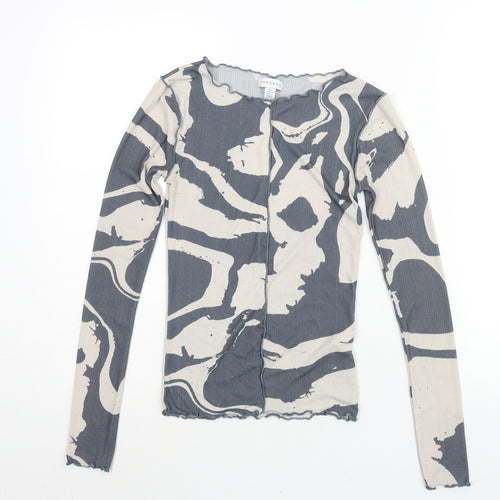 Topshop Womens Grey Geometric Polyester Basic Blouse Size 6 Boat Neck - Exposed Seam Detail