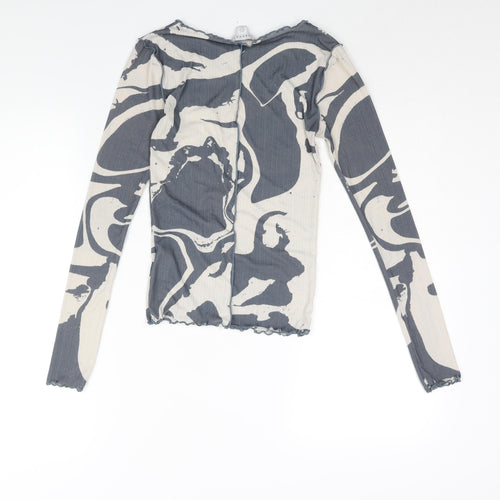 Topshop Womens Grey Geometric Polyester Basic Blouse Size 6 Boat Neck - Exposed Seam Detail